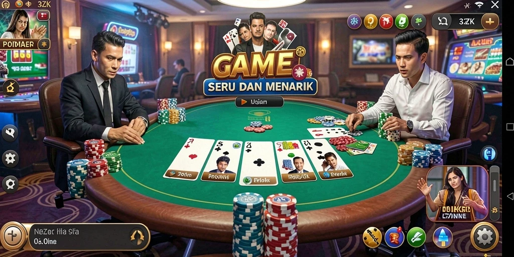 Screenshot utama 33ZK yang menampilkan keseruan permainan poker.