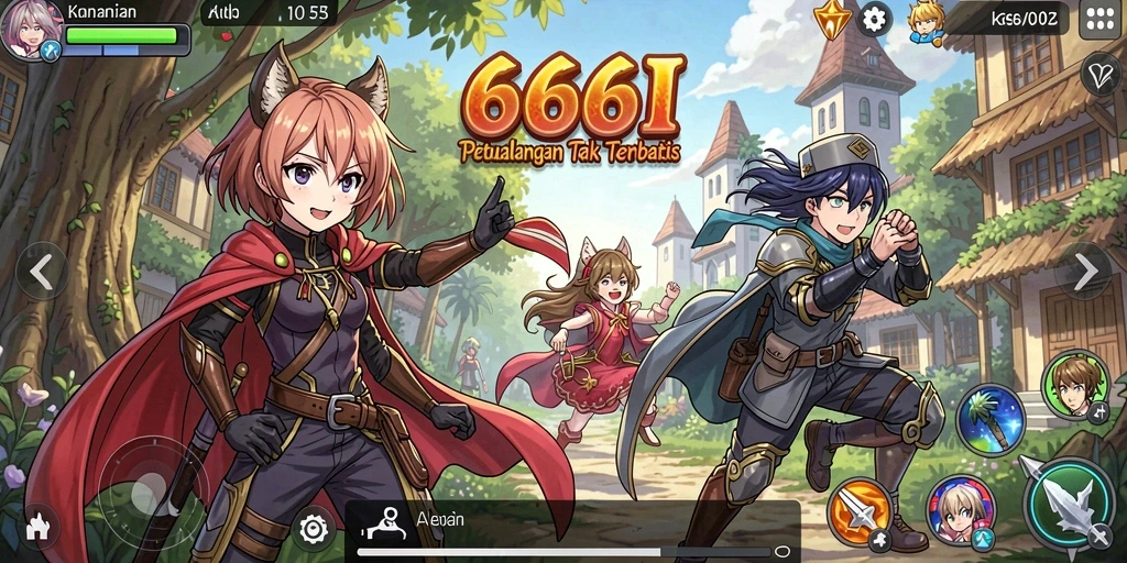 Tangkapan layar gameplay 666I dengan karakter anime yang menarik.