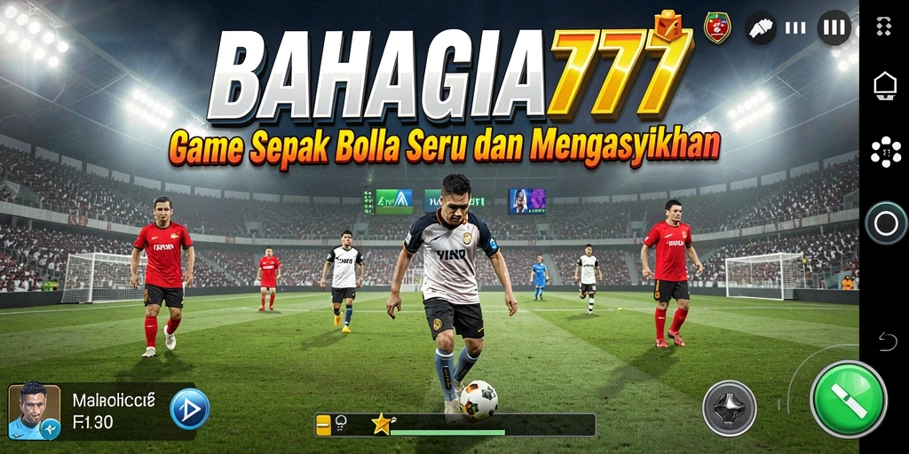 Screenshot permainan BAHAGIA777 menampilkan aksi sepak bola yang intens.