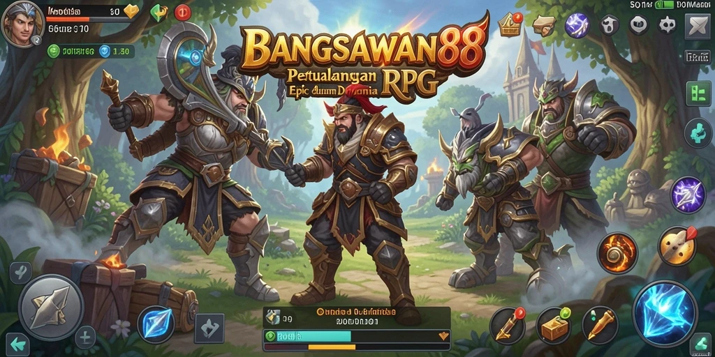 Screenshot utama BANGSAWAN88 menampilkan karakter yang beraksi dalam pertempuran RPG.