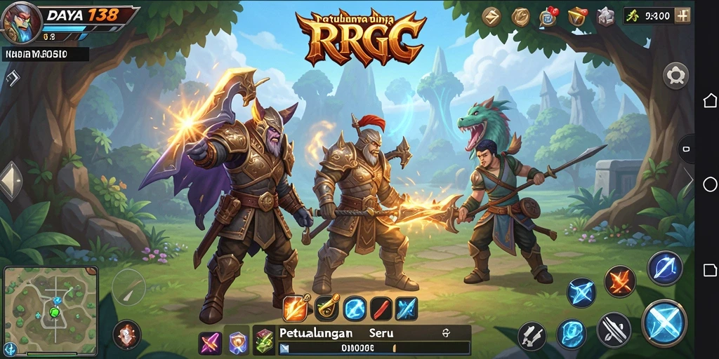 Screenshot menampilkan aksi intens di DAYA138 dengan karakter berpetualang dan musuh yang menantang.