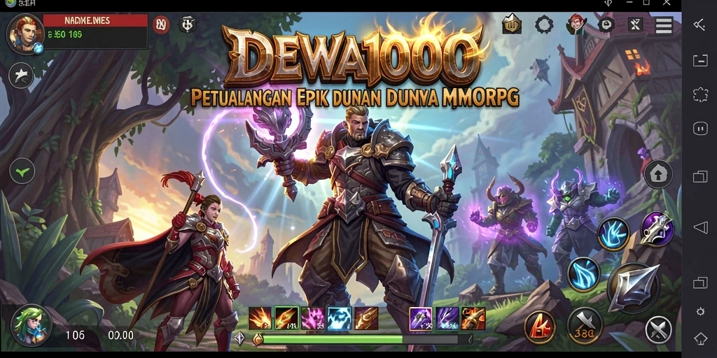 Tangkapan layar DEWA1000 menampilkan aksi seru dalam pertempuran MMORPG.