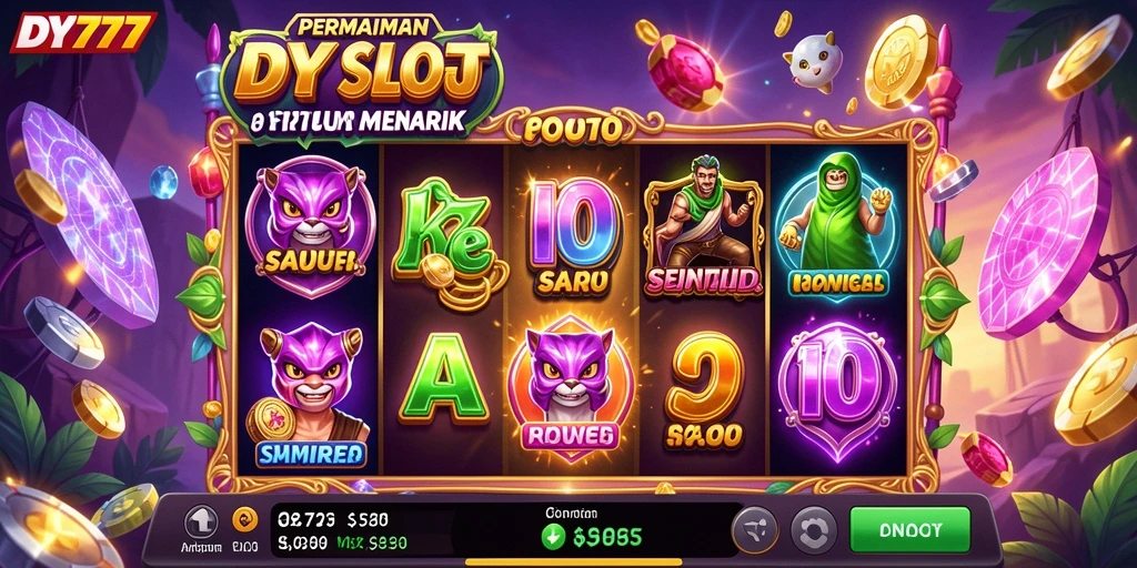 Gameplay menarik dari DY777 yang menampilkan simbol slot berkilauan.