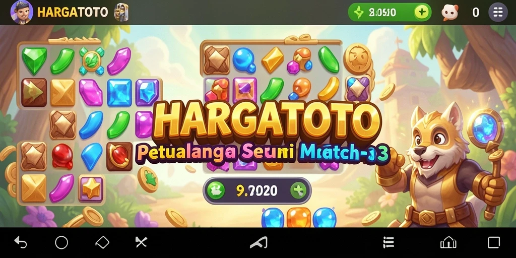 Tangkapan layar HARGATOTO menampilkan gameplay Match-3 yang seru dan penuh warna.
