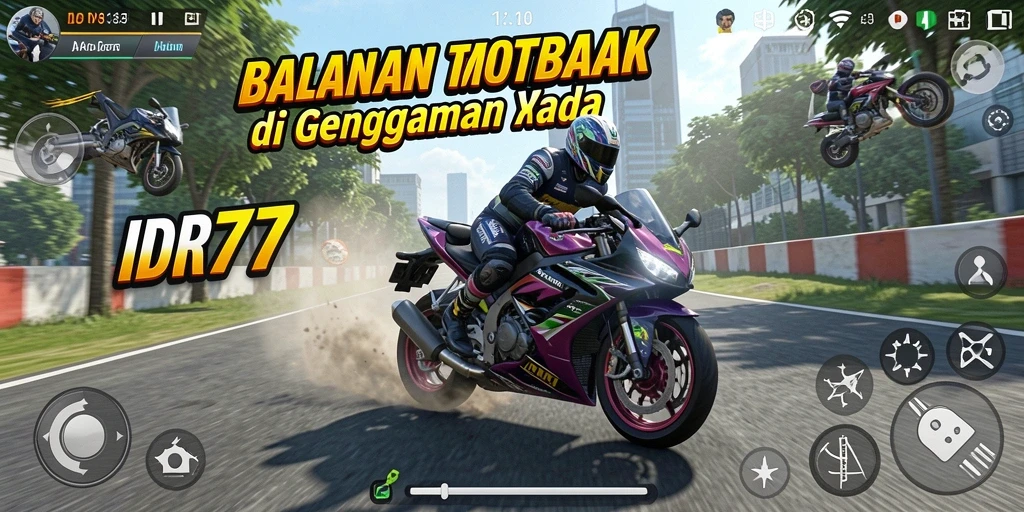 Screenshot menampilkan aksi balapan motor yang mendebarkan.