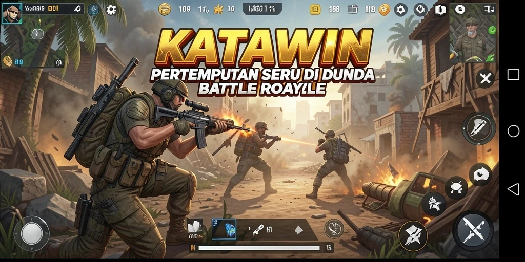 Tampilan gameplay KATAWIN dengan aksi seru di tengah pertempuran.