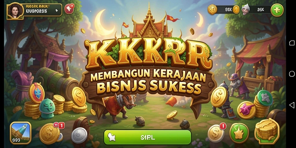 Tampilan gameplay menarik yang menampilkan pembangunan kerajaan bisnis.