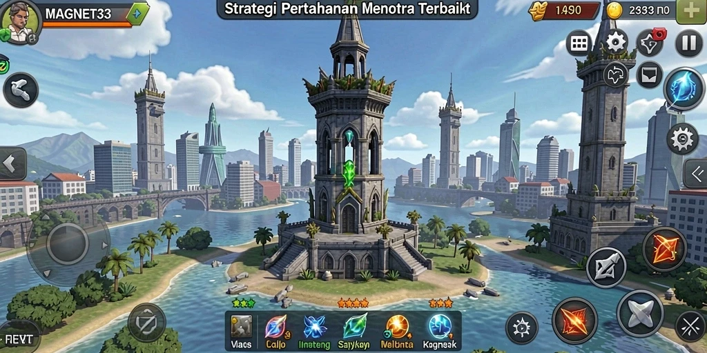 Gameplay mendebarkan dari MAGNET33 menampilkan pertahanan menara yang strategis.