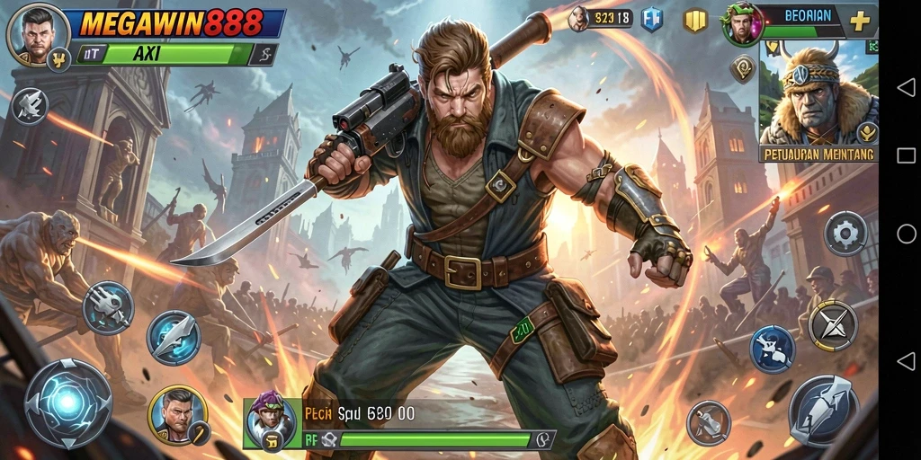 Screenshot utama MEGAWIN888 menampilkan gameplay penuh aksi dan ketegangan.