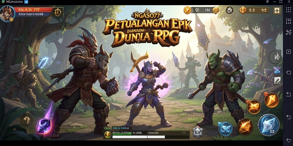 Screenshot gameplay NGASO77 menampilkan pertempuran seru dengan karakter heroik.