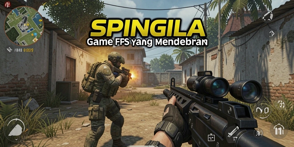 Screenshot SPINGILA menampilkan aksi tembak-menembak yang intens dan mendebarkan.