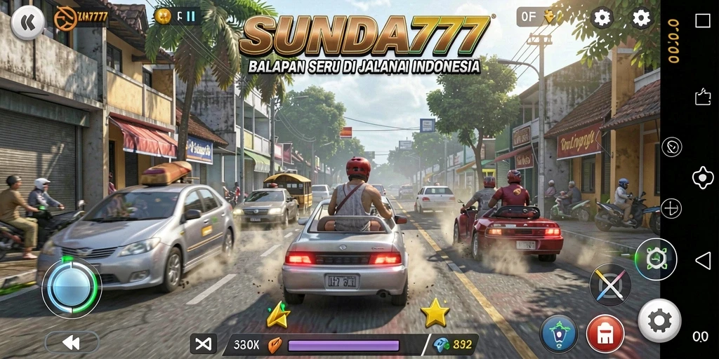 Tampilan gameplay <strong>SUNDA777</strong> yang penuh aksi dan seru saat balapan.
