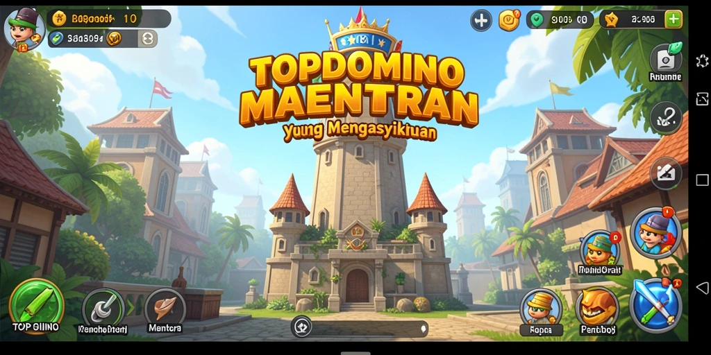 Tampilan gameplay seru di TOPDOMINO dengan menara bertahan.