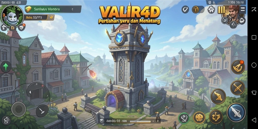 Screenshot menunjukkan aksi seru dalam permainan Tower Defense VALIR4D.