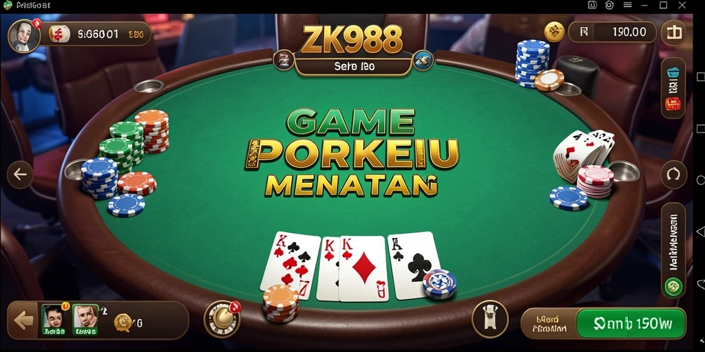 Tampilan screenshot ZK988 yang menunjukkan gameplay Poker yang mendebarkan.